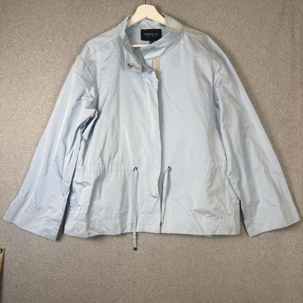 Lafayette 148 New York Light Blue Full Zip Up Moto Jacket Coat Women's Size XL